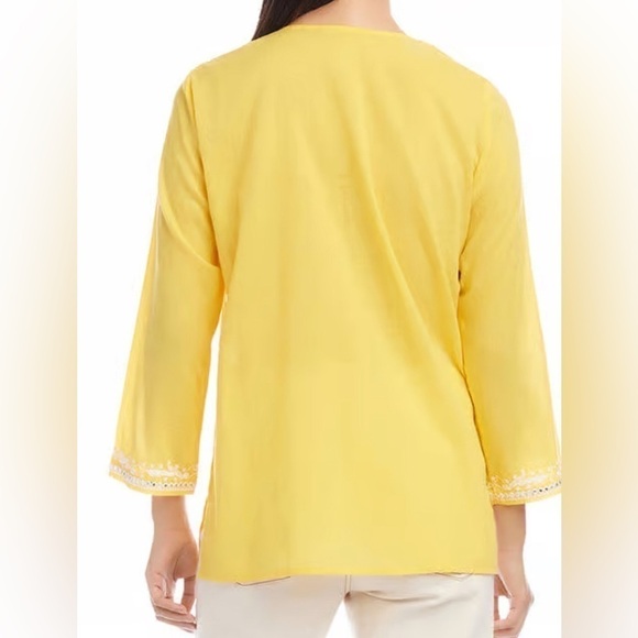 Karen Kane 💯 cotton voile tunic top. Embroidery.3/4 length sleeves. Size M. - Picture 2 of 5
